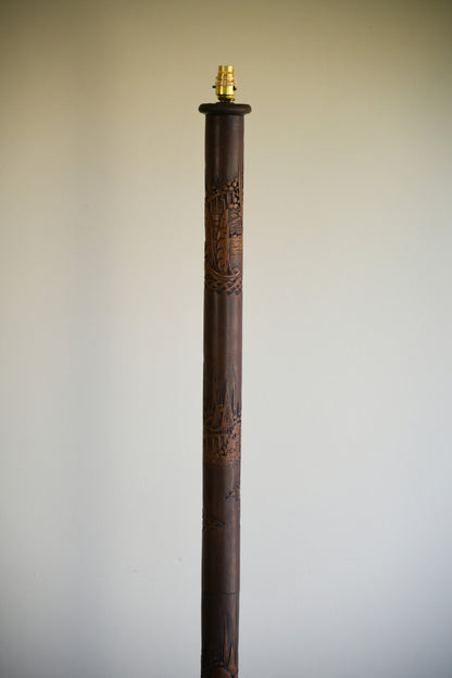 Asian Carved Wooden Standard Lamp