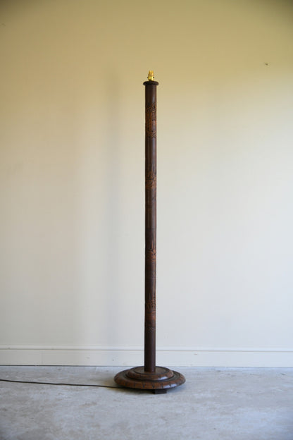 Asian Carved Wooden Standard Lamp
