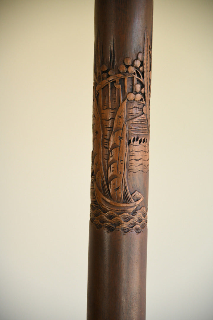 Asian Carved Wooden Standard Lamp