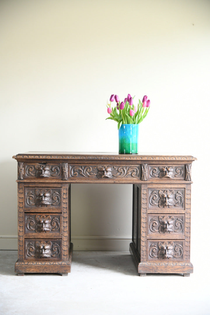 Victorian Oak Green Man Desk