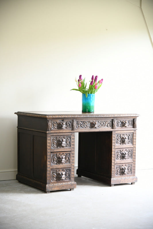 Victorian Oak Green Man Desk
