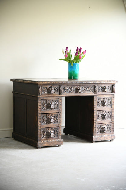Victorian Oak Green Man Desk