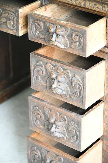 Victorian Oak Green Man Desk