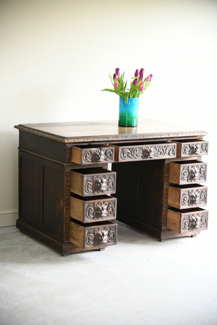 Victorian Oak Green Man Desk