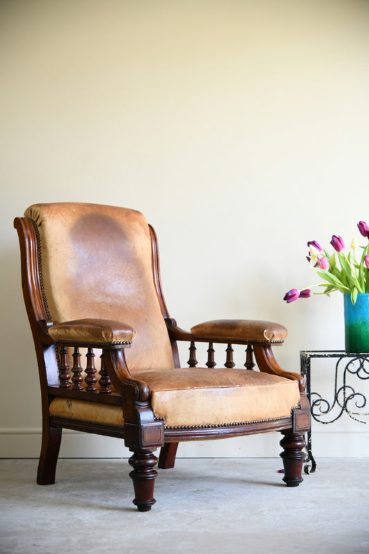 Antique Leather Upholstered Armchair