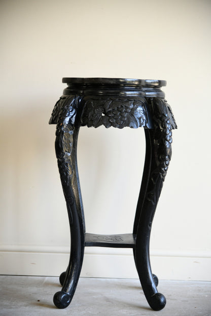 Vintage Oriental Ebonised Carved Wooden Jardiniere Stand