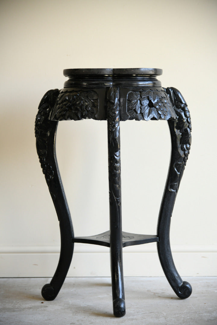 Vintage Oriental Ebonised Carved Wooden Jardiniere Stand