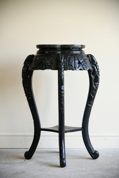 Vintage Oriental Ebonised Carved Wooden Jardiniere Stand
