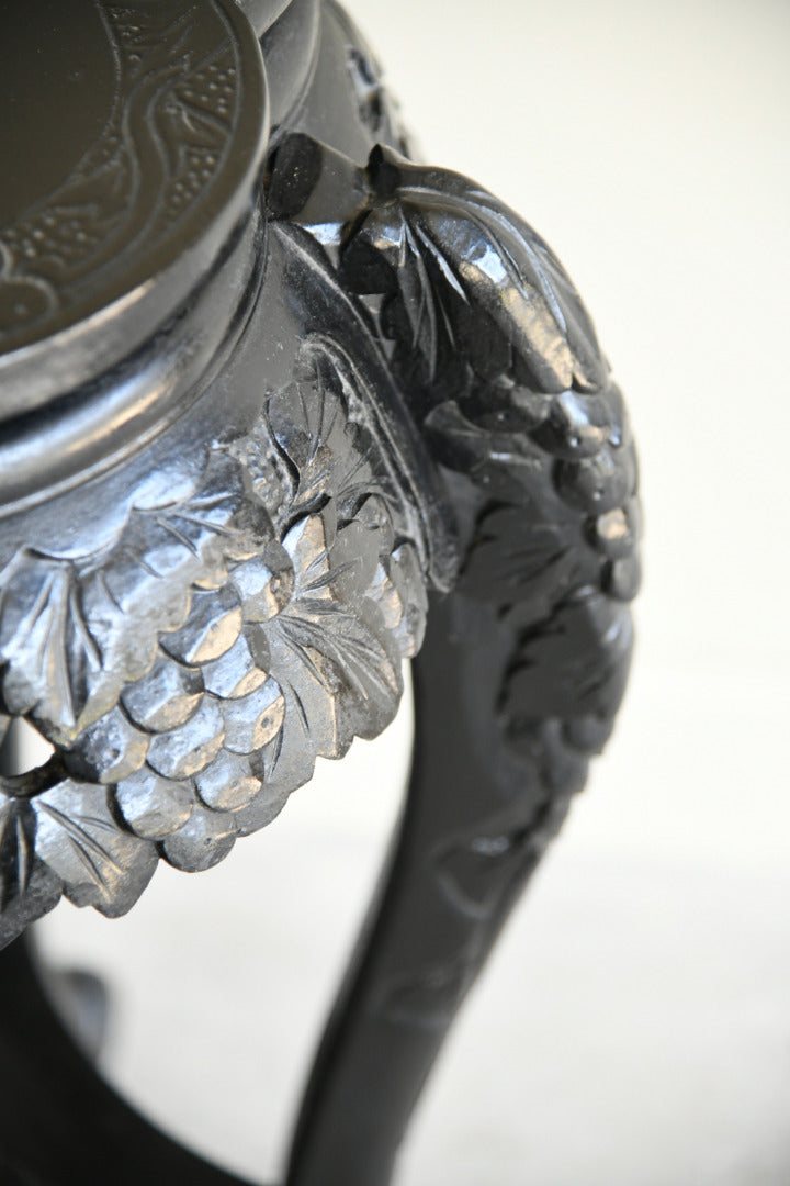 Vintage Oriental Ebonised Carved Wooden Jardiniere Stand