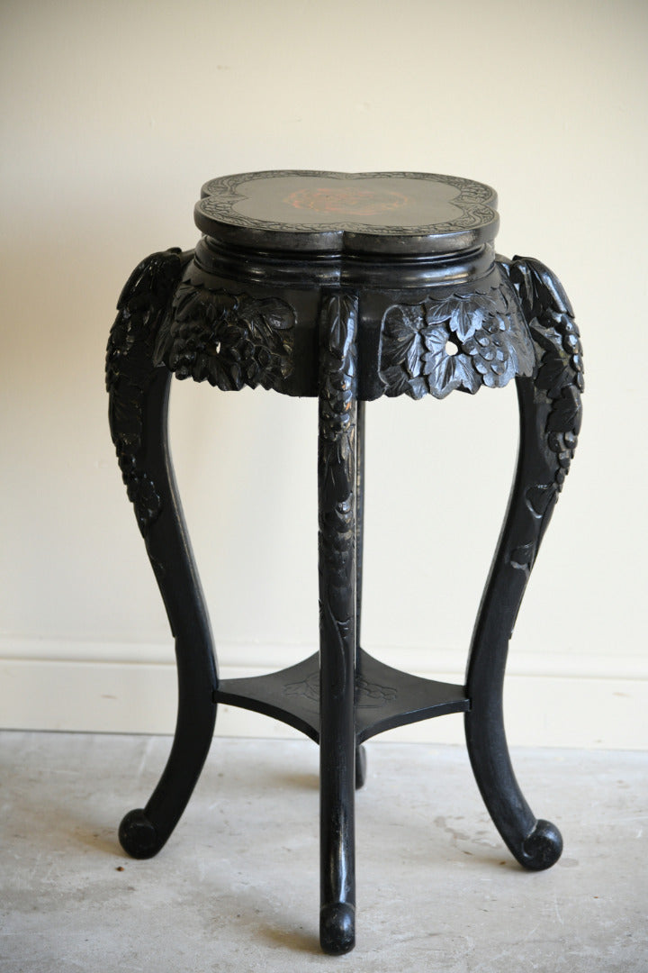 Vintage Oriental Ebonised Carved Wooden Jardiniere Stand