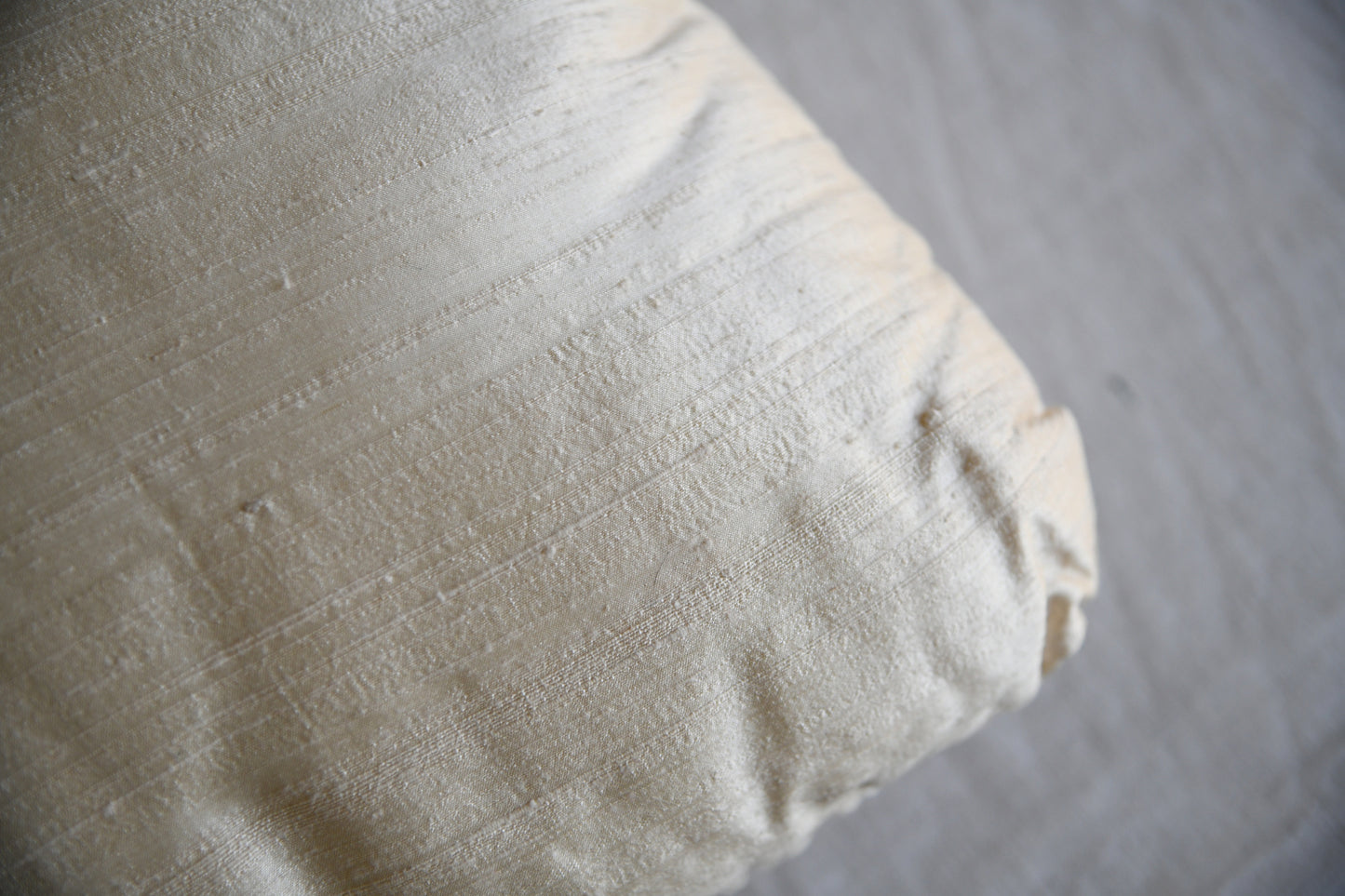 Pair Cream Silk & Crochet Cushions