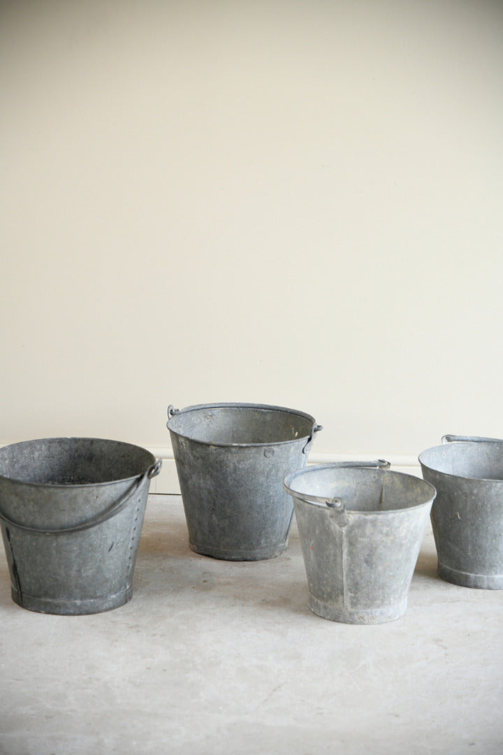 4 Vintage Galvanised Buckets