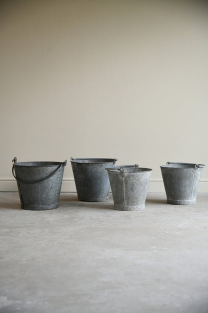 4 Vintage Galvanised Buckets
