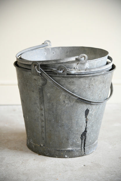 4 Vintage Galvanised Buckets