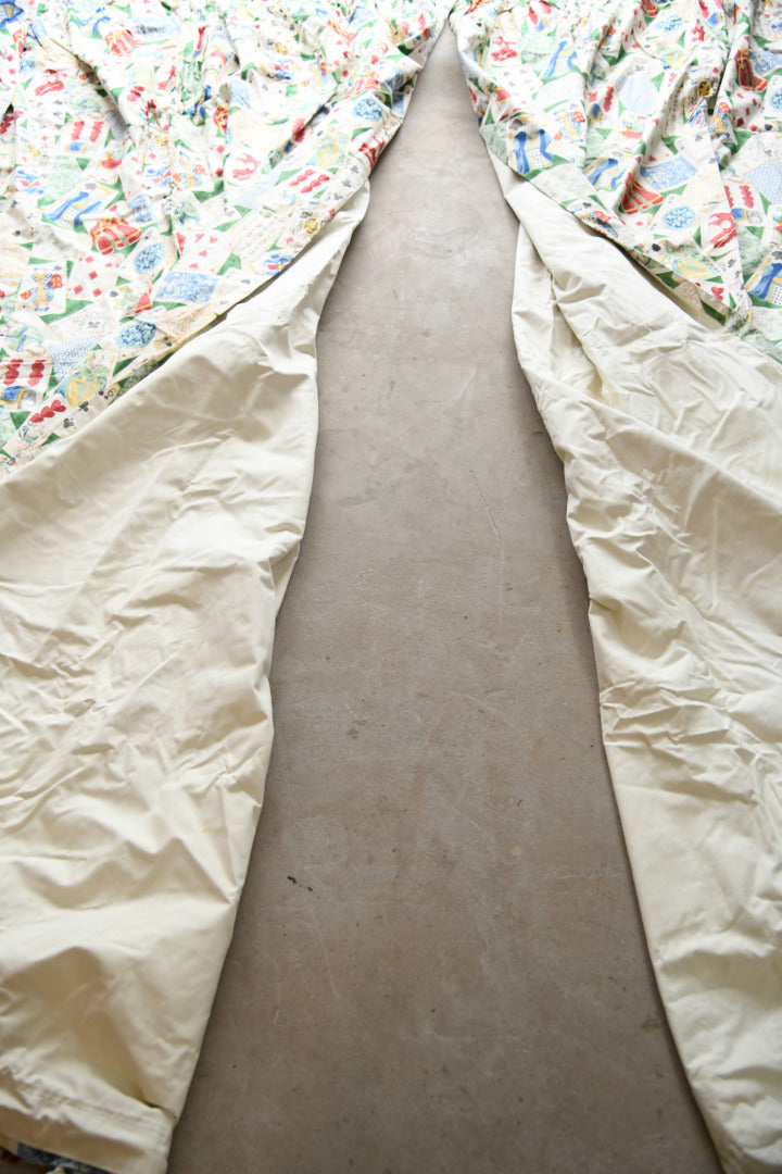 Pair Vintage Playing Card Fabric Curtains