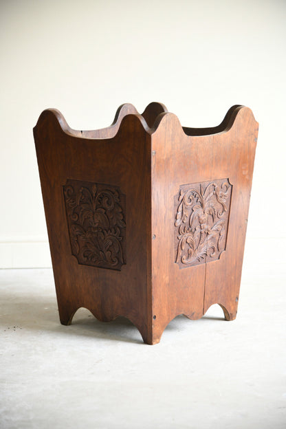 Large Carved Teak Planter Log Bin