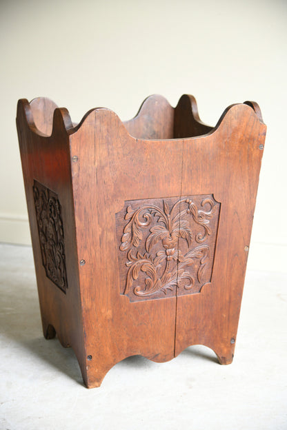 Large Carved Teak Planter Log Bin