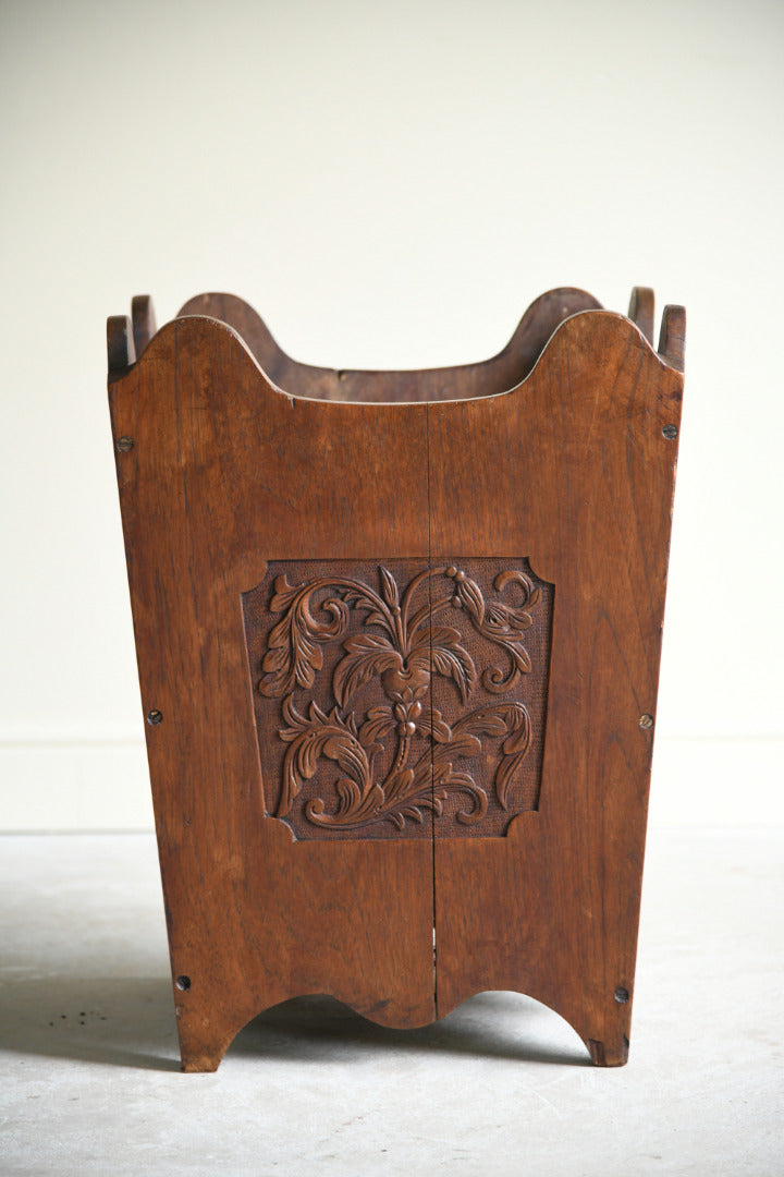 Large Carved Teak Planter Log Bin