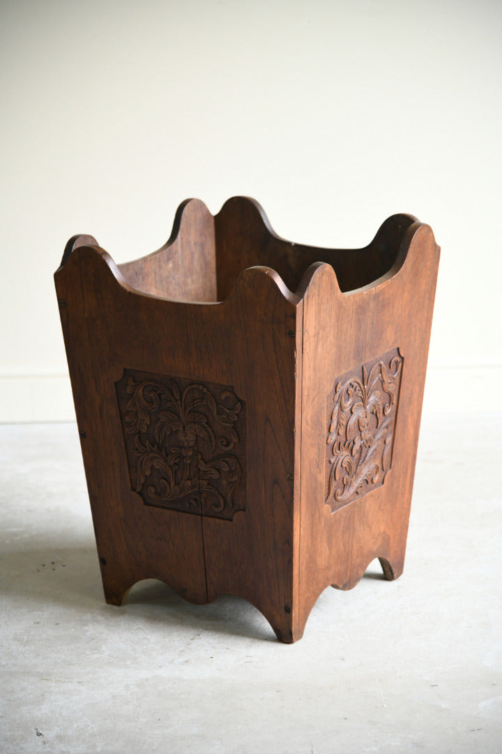 Large Carved Teak Planter Log Bin