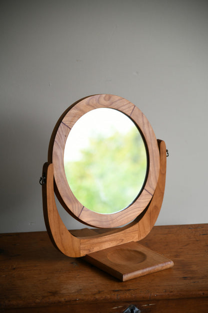 Vintage Elm Round Dressing Table Mirror