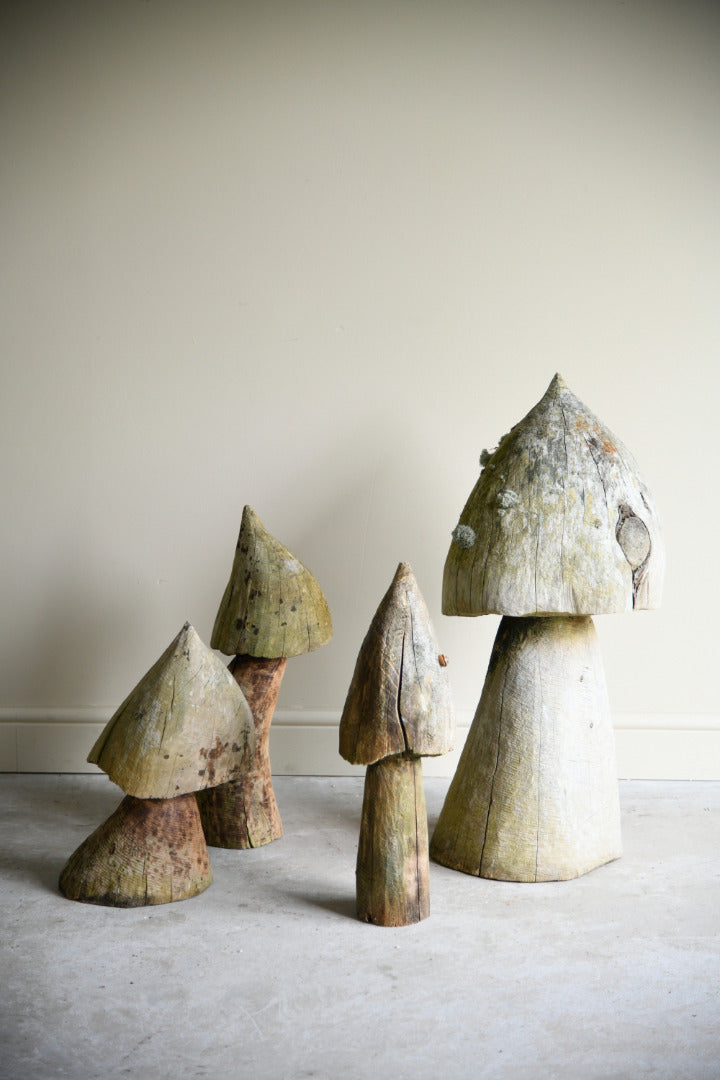 Hand Carved Weathered Garden Mushrooms