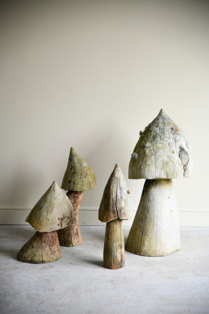 Hand Carved Weathered Garden Mushrooms