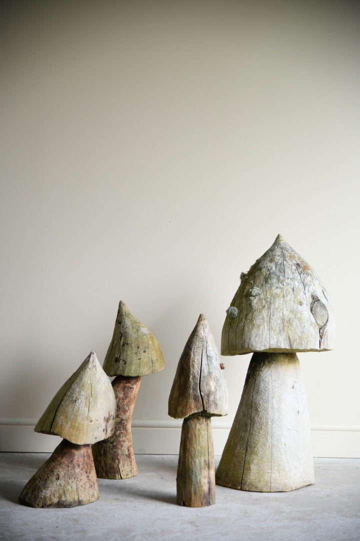 Hand Carved Weathered Garden Mushrooms