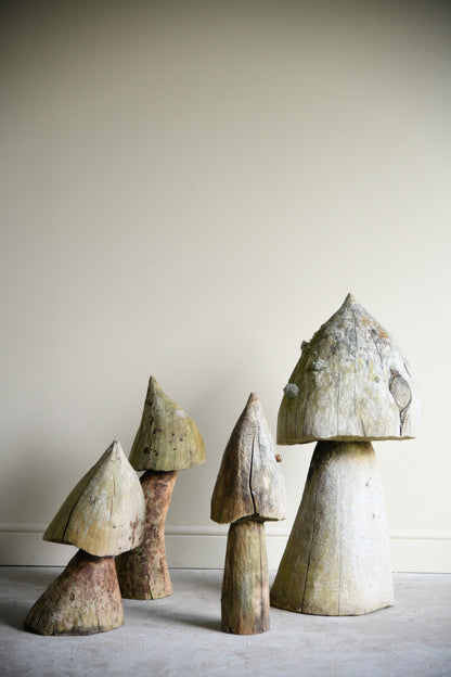 Hand Carved Weathered Garden Mushrooms