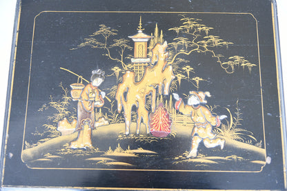 Early 20th Century Chinoiserie Black Lacquer Nest of Three Tables