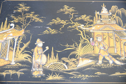 Early 20th Century Chinoiserie Black Lacquer Nest of Three Tables