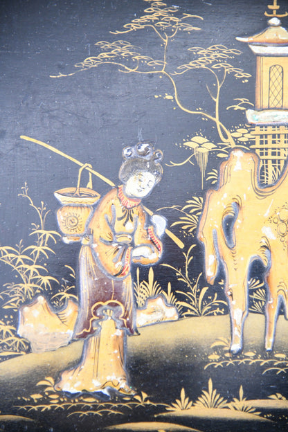 Early 20th Century Chinoiserie Black Lacquer Nest of Three Tables