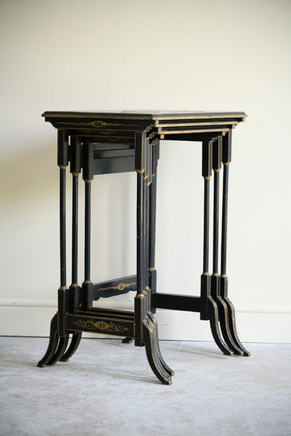 Early 20th Century Chinoiserie Black Lacquer Nest of Three Tables