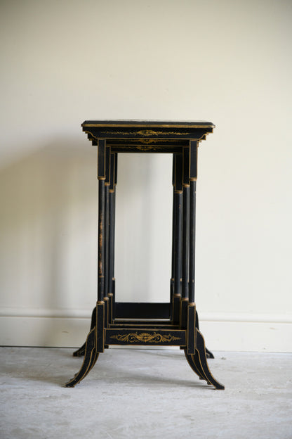 Early 20th Century Chinoiserie Black Lacquer Nest of Three Tables