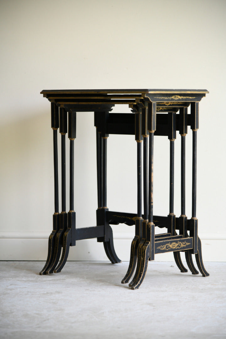 Early 20th Century Chinoiserie Black Lacquer Nest of Three Tables
