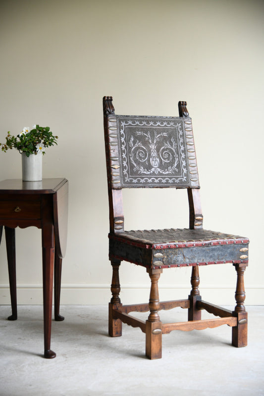 Antique Portugese Leather Occasional Chair