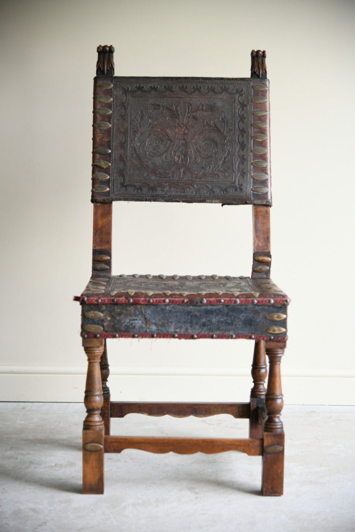 Antique Portugese Leather Occasional Chair