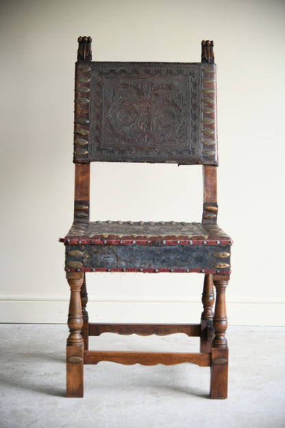 Antique Portugese Leather Occasional Chair