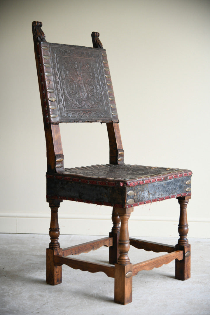 Antique Portugese Leather Occasional Chair