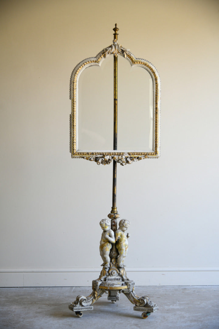 Decorative Continental Painted & Gilt Pole Screen