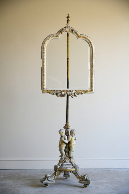 Decorative Continental Painted & Gilt Pole Screen
