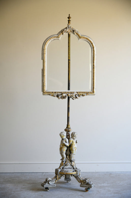 Decorative Continental Painted & Gilt Pole Screen