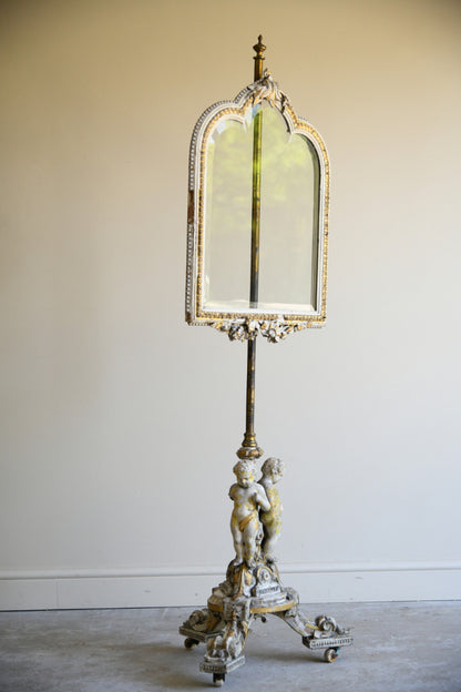 Decorative Continental Painted & Gilt Pole Screen
