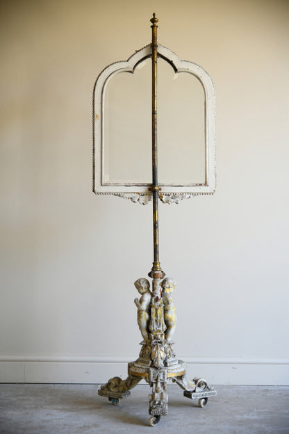 Decorative Continental Painted & Gilt Pole Screen