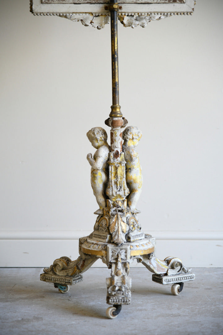 Decorative Continental Painted & Gilt Pole Screen