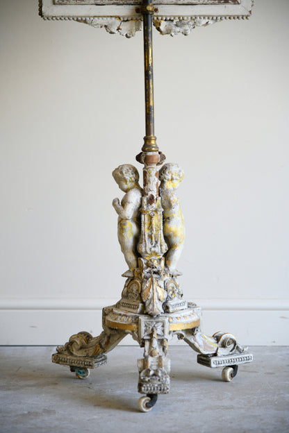 Decorative Continental Painted & Gilt Pole Screen