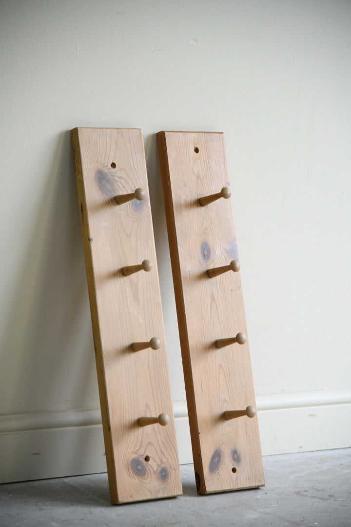 Pair of Vintage Pine Wall Mounted Coat Pegs
