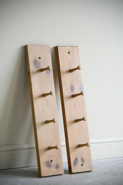 Pair of Vintage Pine Wall Mounted Coat Pegs