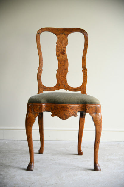 Antique Dutch Marquetry Inlaid Walnut Side Chair