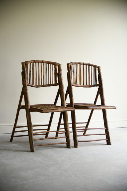 Pair Vintage Folding Bamboo Patio Chairs