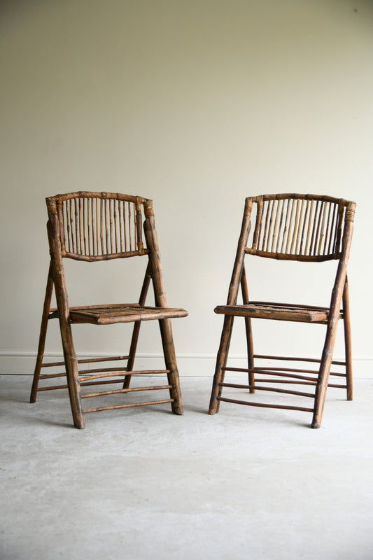 Pair Vintage Folding Bamboo Patio Chairs